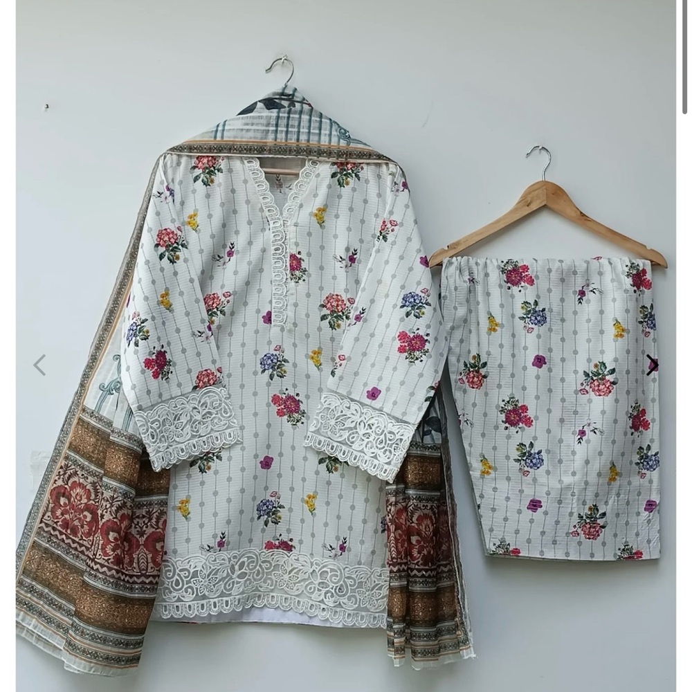 Floral Embroidered White Outfit Set